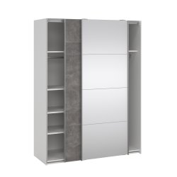 Trend 200 cm hjt graderobeskab,med 2 skydedre, beton look med spejl 150 cm bredt 