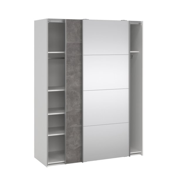 Trend 200 cm hjt graderobeskab,med 2 skydedre, beton look med spejl 150 cm bredt 
