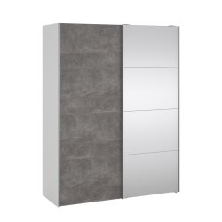 Trend 200 cm hjt graderobeskab,med 2 skydedre, beton look med spejl 150 cm bredt 