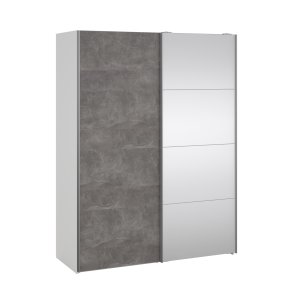 Trend 200 cm hjt graderobeskab,med 2 skydedre, beton look med spejl 150 cm bredt 