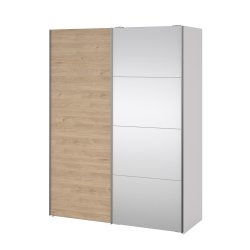 Trend 200 cm hjt graderobeskab,med 2 skydedre, ege look med spejl 150 cm bredt 
