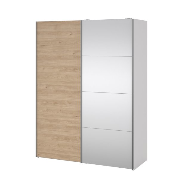 Trend 200 cm hjt graderobeskab,med 2 skydedre, ege look med spejl 150 cm bredt 
