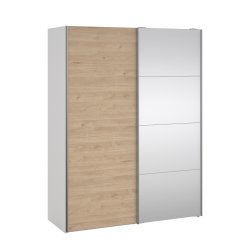 Trend 200 cm hjt graderobeskab,med 2 skydedre, ege look med spejl 150 cm bredt 