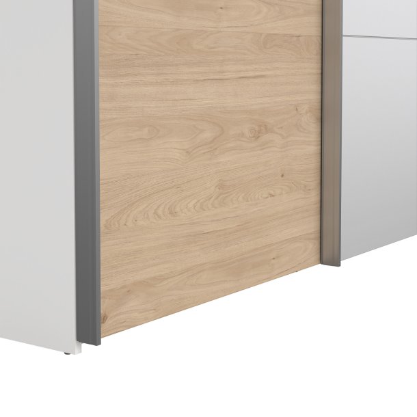 Trend 200 cm hjt graderobeskab,med 2 skydedre, ege look med spejl 150 cm bredt 