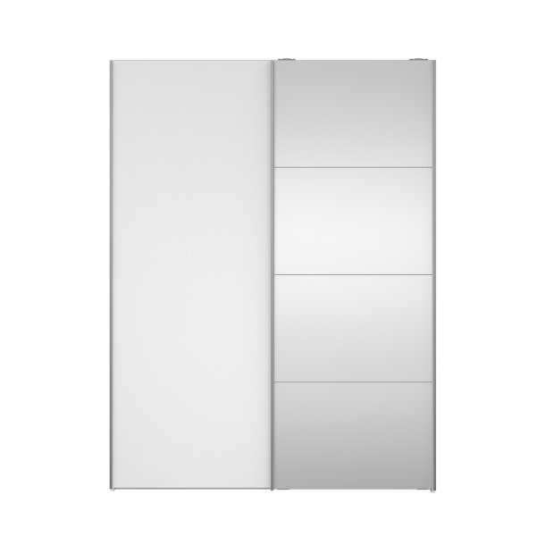 Trend 200 cm hjt graderobeskab med 2 skydedre, hvid hjglans med spejl 150 cm bredt 