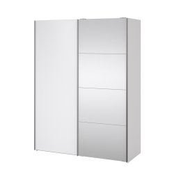 Trend 200 cm hjt graderobeskab med 2 skydedre, hvid hjglans med spejl 150 cm bredt 