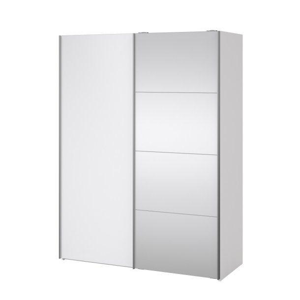 Trend 200 cm hjt graderobeskab med 2 skydedre, hvid hjglans med spejl 150 cm bredt 