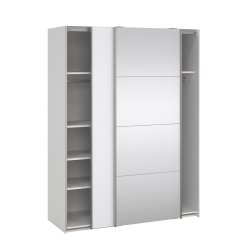 Trend 200 cm hjt graderobeskab med 2 skydedre, hvid hjglans med spejl 150 cm bredt 