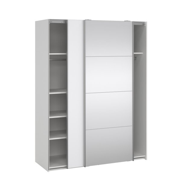 Trend 200 cm hjt graderobeskab med 2 skydedre, hvid hjglans med spejl 150 cm bredt 