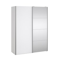 Trend 200 cm hjt graderobeskab med 2 skydedre, hvid hjglans med spejl 150 cm bredt 