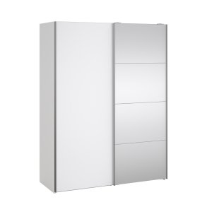 Trend 200 cm hjt graderobeskab med 2 skydedre, hvid hjglans med spejl 150 cm bredt 