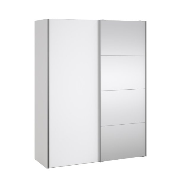Trend 200 cm hjt graderobeskab med 2 skydedre, hvid hjglans med spejl 150 cm bredt 