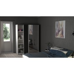 Trend 200 cm hjt graderobeskab,med 2 skydedre, matsort med spejl 150 cm bredt 