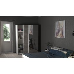 Trend 200 cm hjt graderobeskab,med 2 skydedre, beton look med spejl 150 cm bredt 