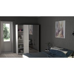Trend 200 cm hjt graderobeskab med 2 skydedre, hvid hjglans med spejl 150 cm bredt 