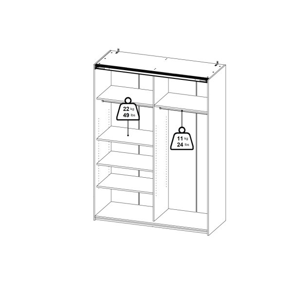Trend 200 cm hjt graderobeskab med 2 skydedre, hvid hjglans med spejl 150 cm bredt 
