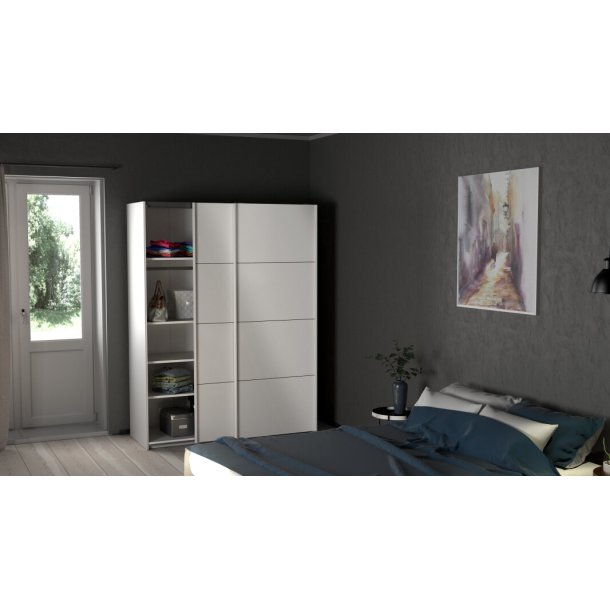 Trend 200 cm hjt, hvidt hjglans garderobeskab 150 cm bredt med 2 skydedre 