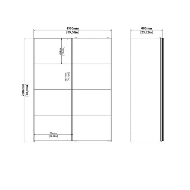 Trend 200 cm hjt, hvidt hjglans garderobeskab 150 cm bredt med 2 skydedre 