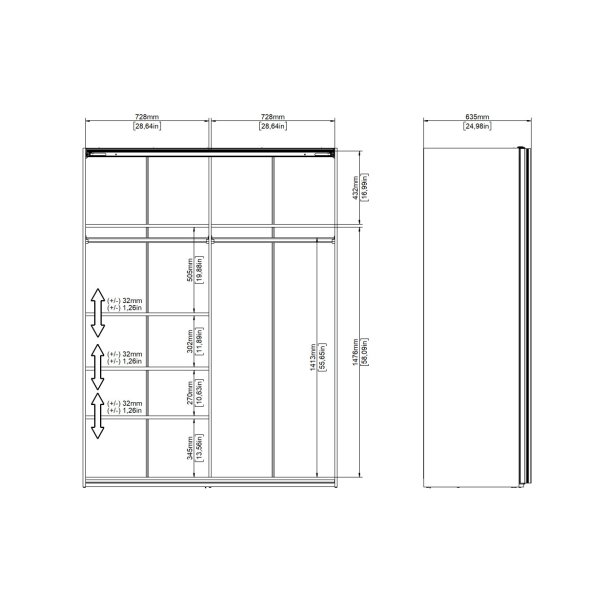 Trend 200 cm hjt, egelook/hvid 150 cm bredt med 2 skydedre 