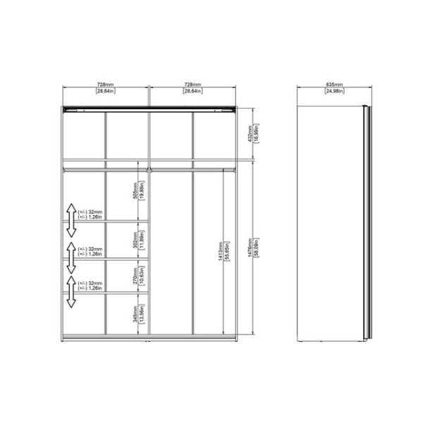 Trend 200 cm hjt, hvidt hjglans garderobeskab 150 cm bredt med 2 skydedre 