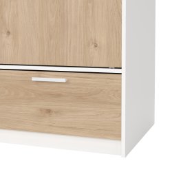 Inline garderobeskab 121 cm bredt, 2 skyded�re, 2 skuffer hvid og egelook. 