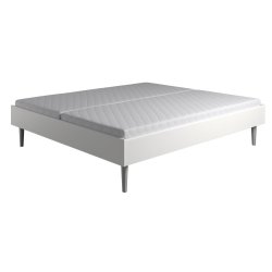 Krone dobbeltseng, hvid lakkeret MDF, vlg mellem tr-eller metalben. 