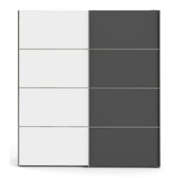 Modena garderobeskab med hvid og  gr skydedre og hvide sider 180 cm bredt 