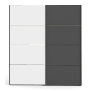 Modena garderobeskab med hvid og  gr skydedre og hvide sider 180 cm bredt 