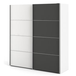 Modena garderobeskab med hvid og  gr skydedre og hvide sider 180 cm bredt 