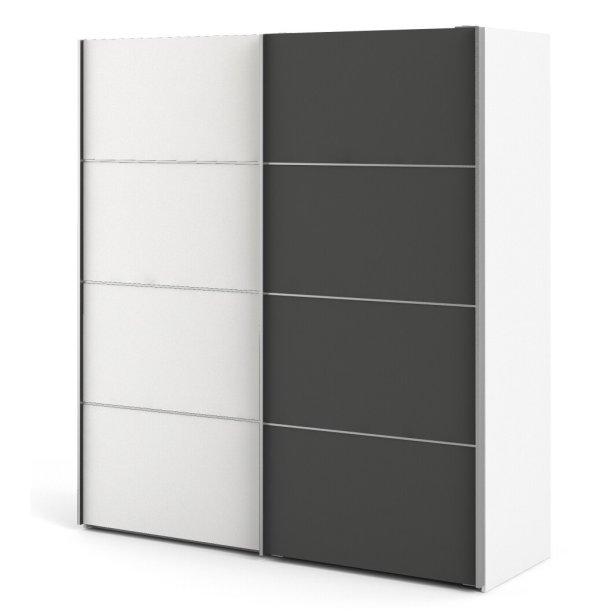 Modena garderobeskab med hvid og  gr skydedre og hvide sider 180 cm bredt 