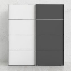 Modena garderobeskab med hvid og  gr skydedre og hvide sider 180 cm bredt 