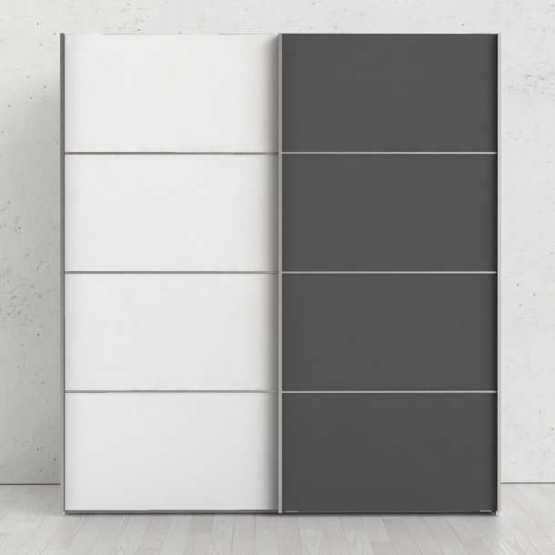 Modena garderobeskab med hvid og  gr skydedre og hvide sider 180 cm bredt 