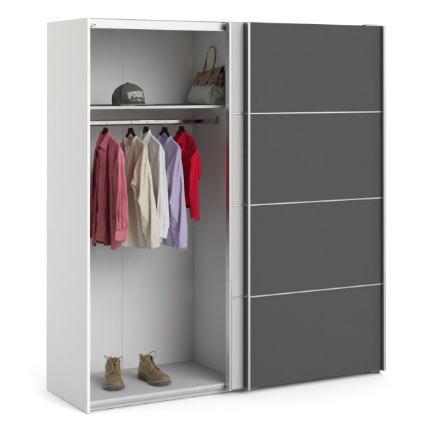 Modena garderobeskab med hvid og  gr skydedre og hvide sider 180 cm bredt 