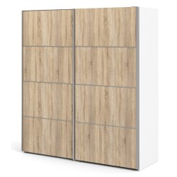  Modena garderobeskab medege look skydedre og hvide sider 180 cm bredt 