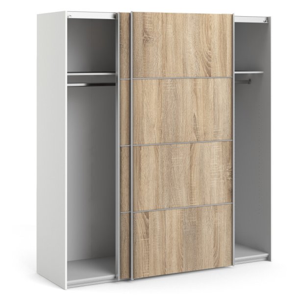  Modena garderobeskab medege look skydedre og hvide sider 180 cm bredt 