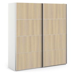  Modena garderobeskab medege look skydedre og hvide sider 180 cm bredt 