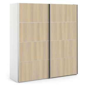  Modena garderobeskab medege look skydedre og hvide sider 180 cm bredt 