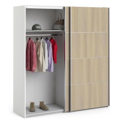  Modena garderobeskab medege look skydedre og hvide sider 180 cm bredt 