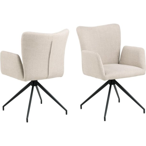  Sofie spisebordsstol med armln og drejefod i lys beige mbelstof