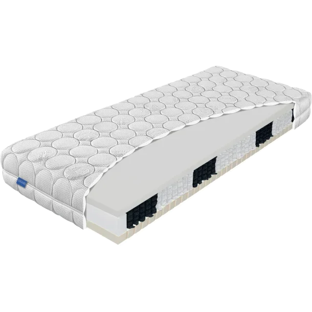 Krone springmadras med 7 zoner og indbygget topmadras i latex/visco elastisk skum bredder 70 - 140 cm