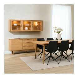 T�singe h�ngevitrine i naturolieret ege fin�r 180x 60 cm, 3 skabe med softclose og indbygget LED lys