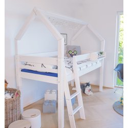 Halvhj seng 90 x 200 cm, hvid, skr stige, 25 rs garanti, Scanliving Premium