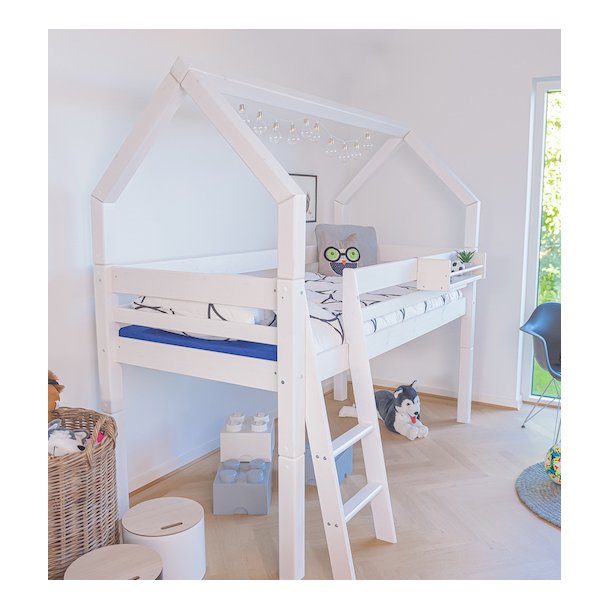 Halvhj seng 90 x 200 cm, hvid, skr stige, 25 rs garanti, Scanliving Premium