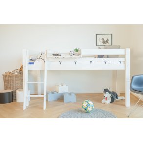 Halvhj seng 70 x 200 cm, hvid, skr stige, 25 rs garanti, Scanliving Premium