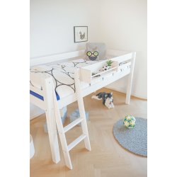 Halvhj seng 70 x 200 cm, hvid, skr stige, 25 rs garanti, Scanliving Premium