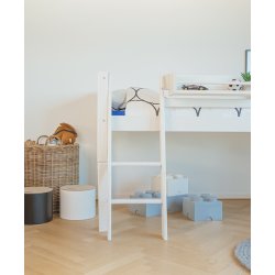 Halvhj seng 90 x 200 cm, hvid, skr stige, 25 rs garanti, Scanliving Premium