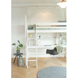 Hjseng 90 x 200 cm, hvid, skr stige, 25 rs garanti, Scanliving Premium