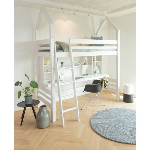 Hjseng 90 x 200 cm, hvid, skr stige, 25 rs garanti, Scanliving Premium