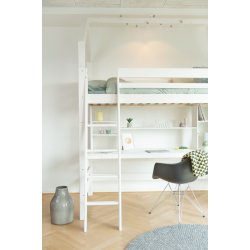 Hjseng 90 x 200 cm, hvid, skr stige, 25 rs garanti, Scanliving Premium