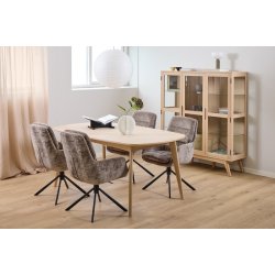 Vitrineskab, model Ambrosius, 140 cm bredt i hvidolieret egetr�sfiner med 3 glasd�re